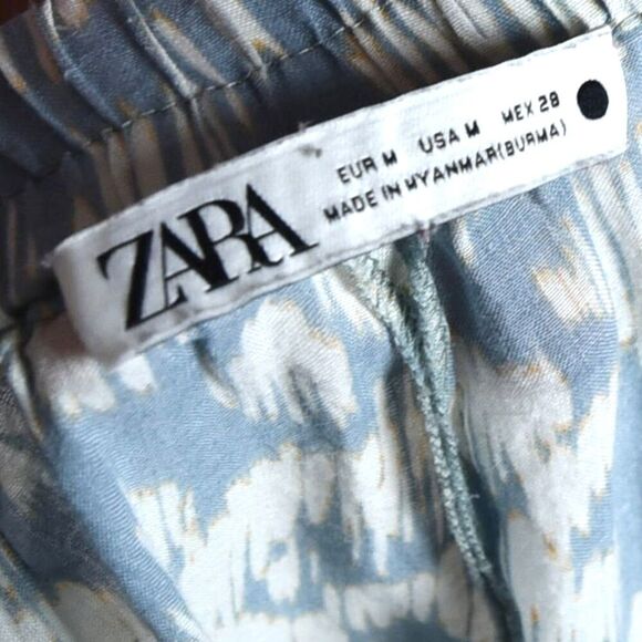 Zara Blue White Ikat Print Lounge Pants Medium Elastic Waist Boho Resortwear - Picture 7 of 8